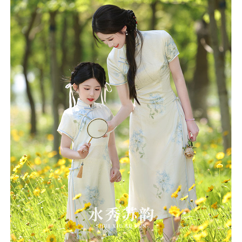 新中式儿童亲子装母女奥黛旗袍裙2026新款夏薄款国风汉服女童古装