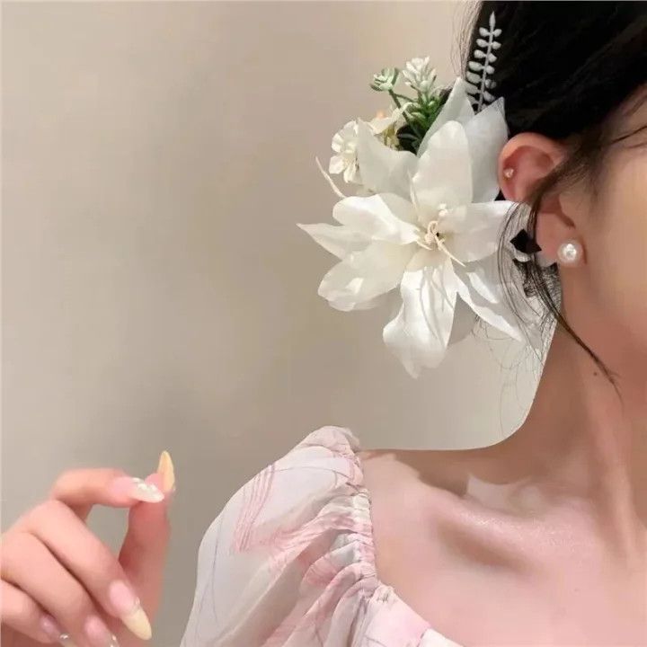 新中式流苏步摇花朵发夹女生海边度假出游拍照氛围感古风发卡头饰