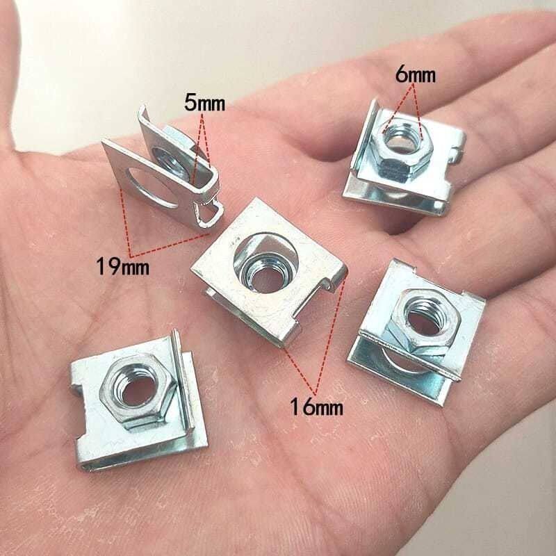 汽车M6金属U型夹片折叠螺母牌照螺丝底座铁夹卡子通用配件