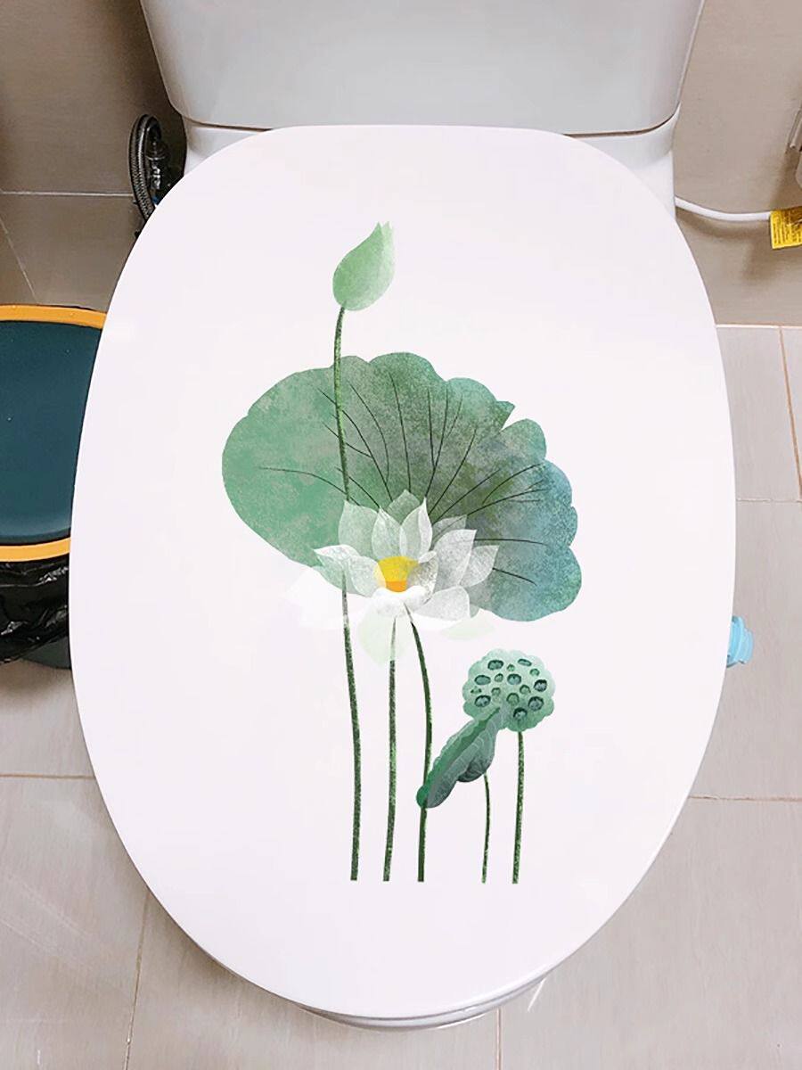 清新荷花叶家居防水马桶贴画卫生间座厕装饰贴纸