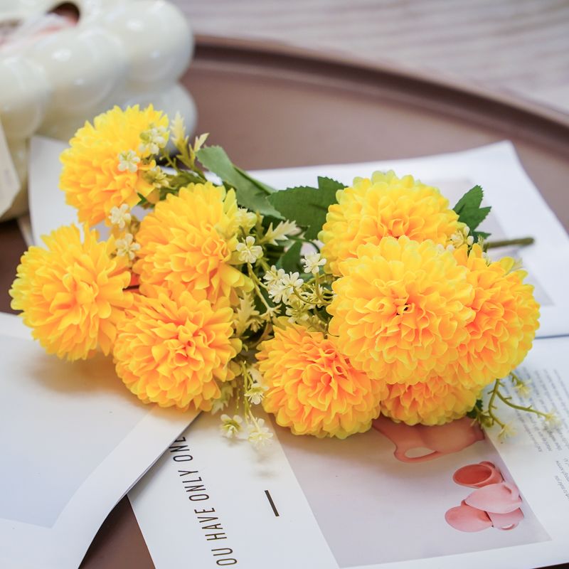 仿真乒乓菊球菊花束蒲公英绢花假花客厅婚庆高档家居插花装饰