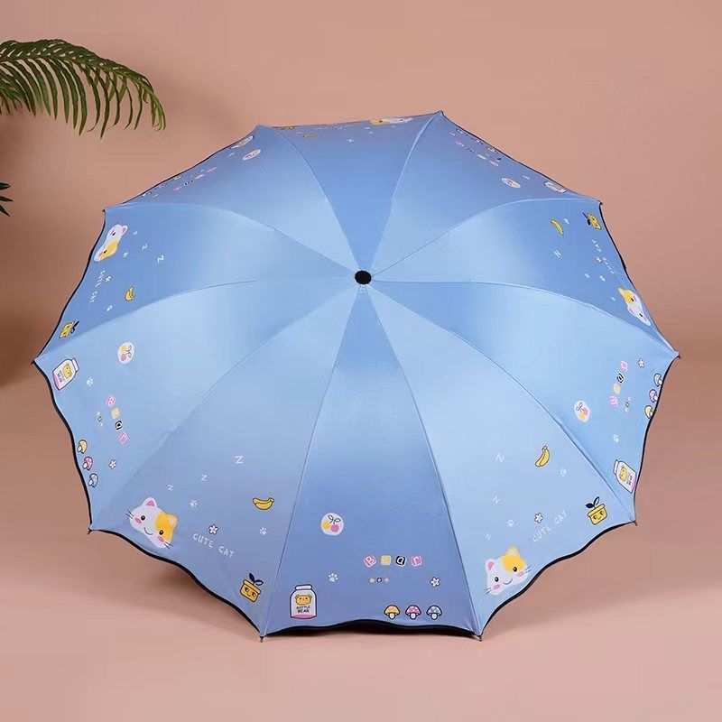 十骨卡通黑胶三折晴雨伞双人遮阳两用便携晴雨伞