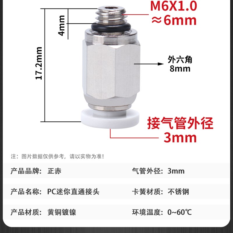 迷你快插接头外螺纹直通POC弯头PL/PC3/4/5/6-M3/M5/M6/01内六角