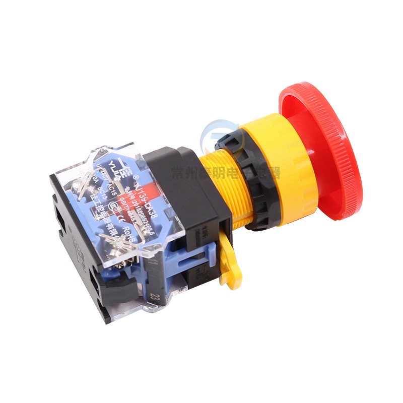 一佳电源按钮开关急停磨菇头自锁LA38-11ZS停止STOP紧急22mm电梯