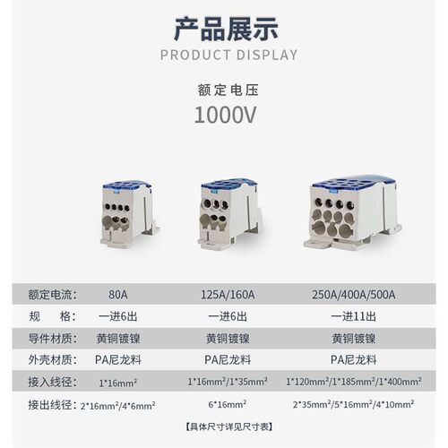 单极分理线盒一进多出接线端子UKK80A160A250A400A电线延长线接线