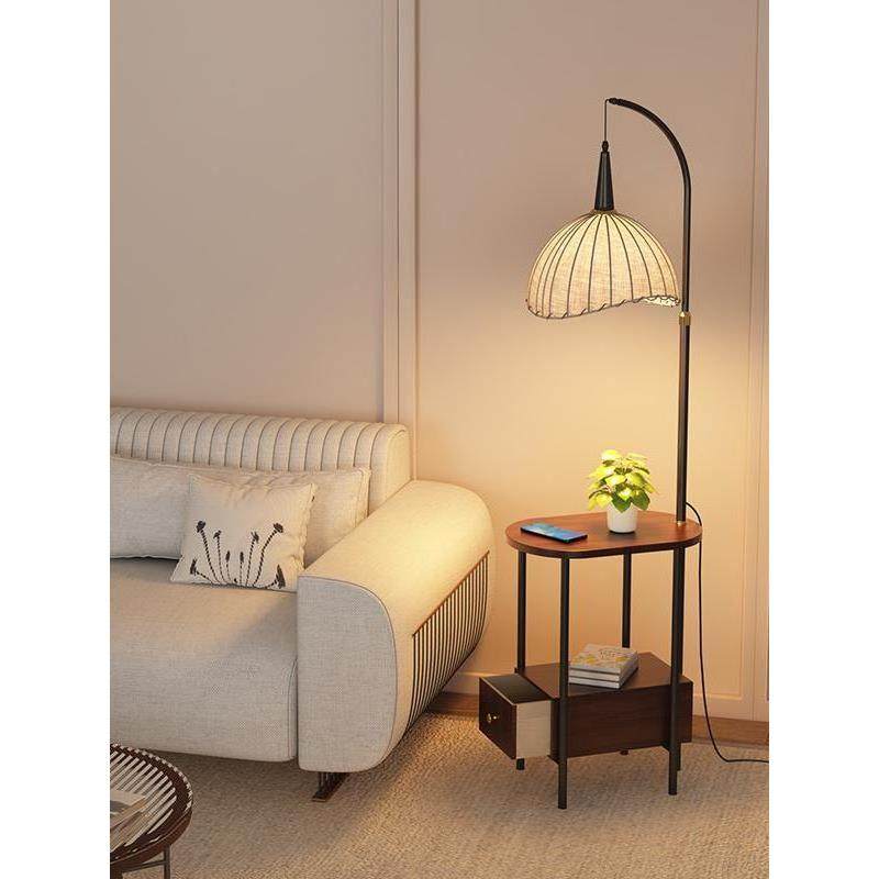 法式中古风落地灯客厅沙发旁氛围灯卧室灯床头抽屉置物架一体灯