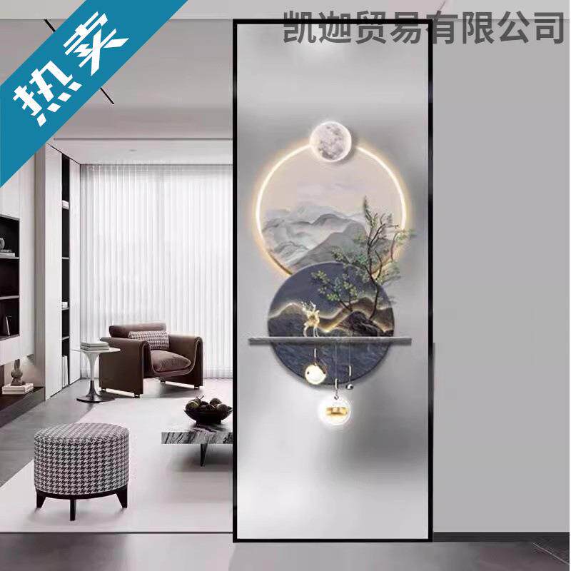 入户客厅屏风隔断轻奢艺术钢化玻璃家用玄关卫生间遮挡墙透光