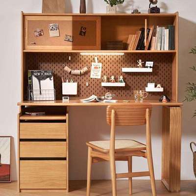 北欧实木书桌书柜书架一体日式置物收纳家用儿童学生学习桌办公桌