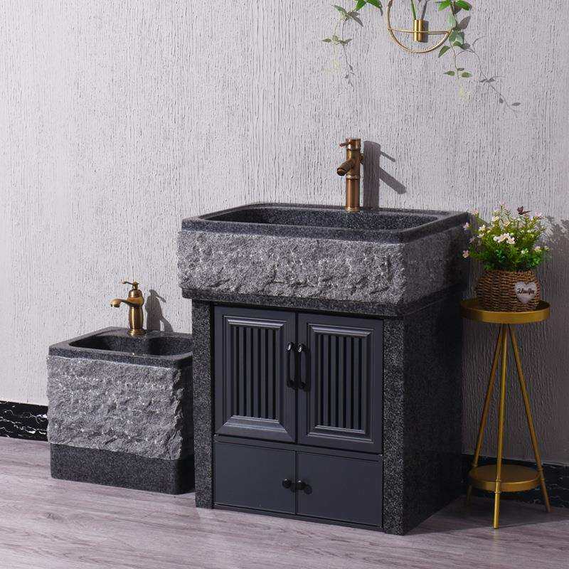 户外天然大理石洗手池阳台室外石头洗衣水槽户外花园石材一体台盆