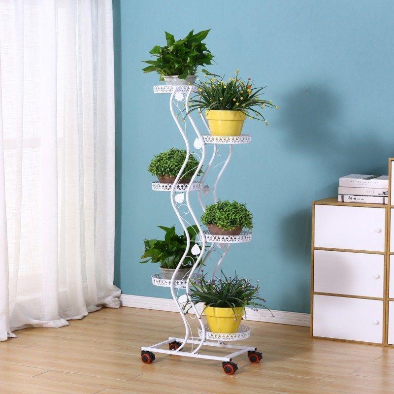 阳台客厅可移动铁艺花架子庭院绿萝多层室内落地式简易带轮花盆架