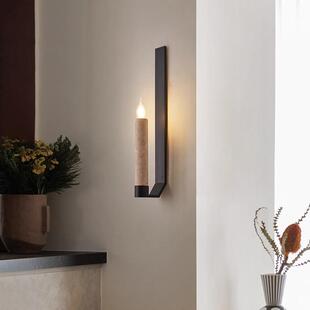 法式中古风天然洞石壁灯创意蜡烛灯民宿主卧室床头灯过道客厅墙灯