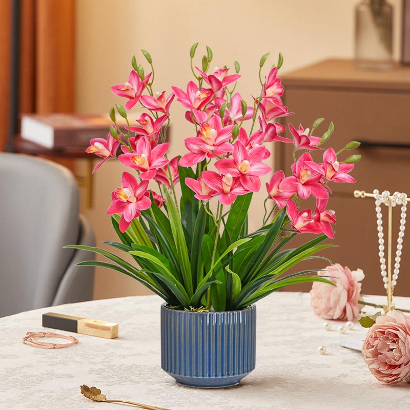现代轻奢蕙兰仿真花盆栽套装客厅玄关蝴蝶兰假花摆件装饰花艺摆设