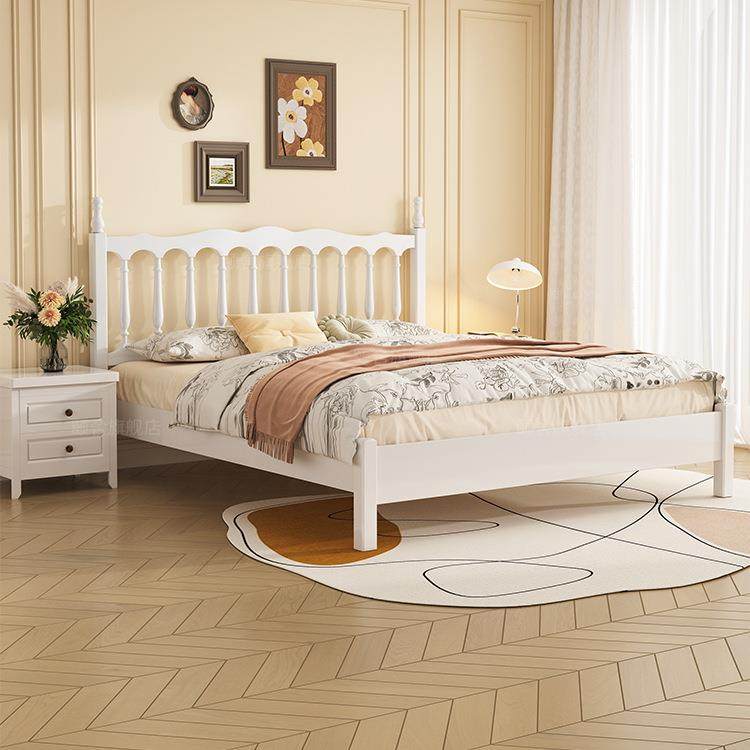 风全复古美式白色床单人公主床奶油温莎米实木床现代简约法式客厅