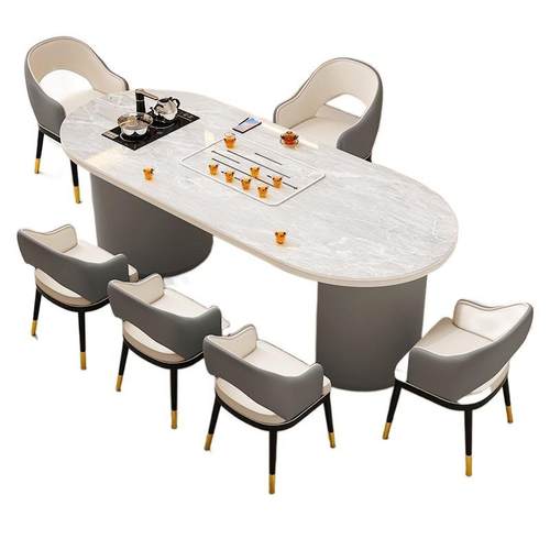 轻奢岩板茶桌椅组合简约现代办公室茶桌家用客厅阳台茶桌一体整套