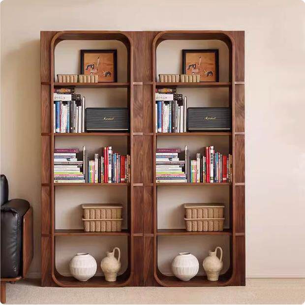 北美黑胡桃木书架小型卧室书房置物架落地靠墙实木书柜多层收纳架