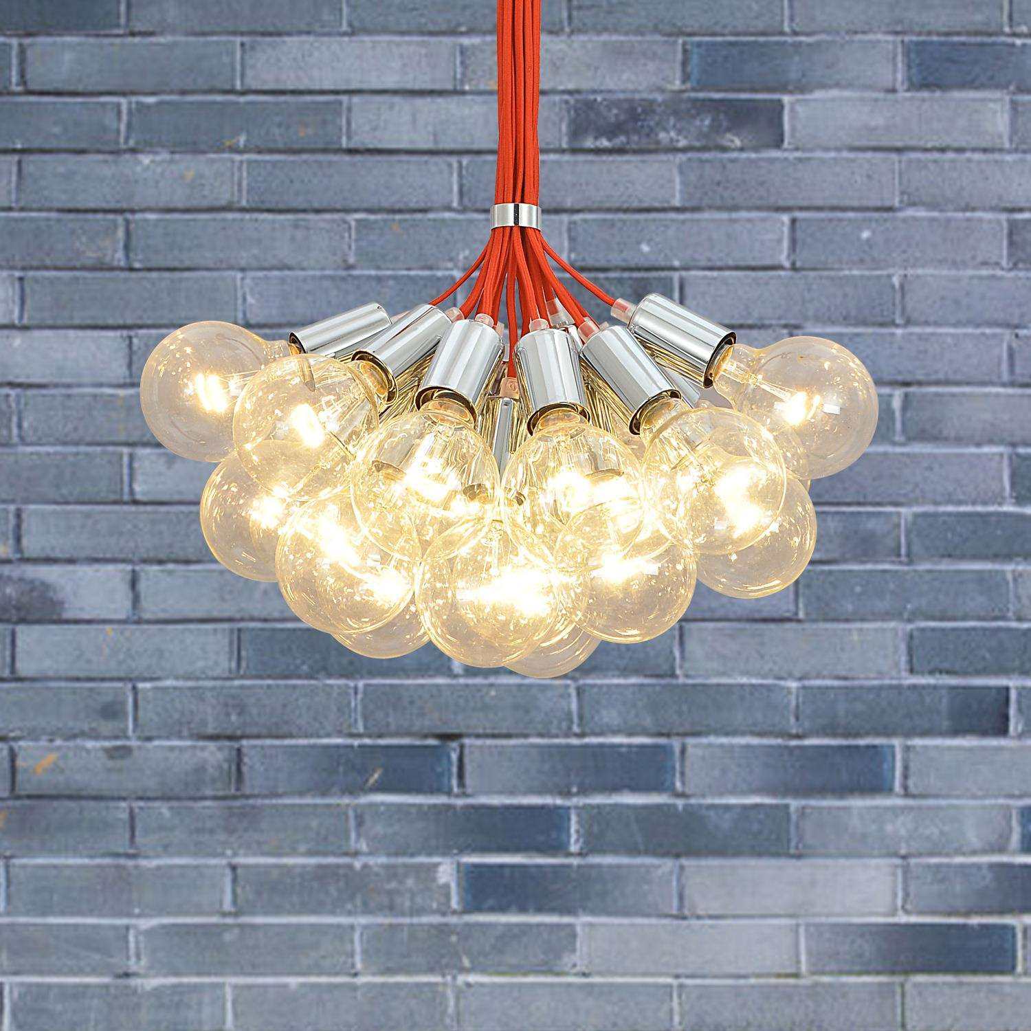 复古美式多头吊灯红色+镀铬灯头吊灯高度可调餐厅客厅连廊灯