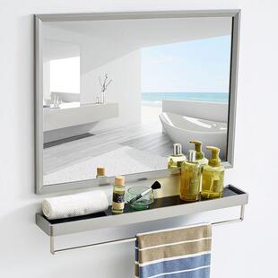 浴室镜子带置物架免打孔卫生间贴墙洗手间洗漱台厕所挂墙式不锈钢