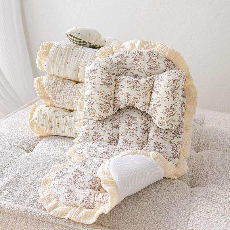 婴儿车垫子花边款遛娃神器推车棉坐垫宝宝纯棉秋冬靠垫四季通用