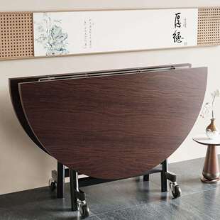 折叠桌子餐桌家用大圆桌20人可折叠出租房中古风吃饭桌子简约移w&