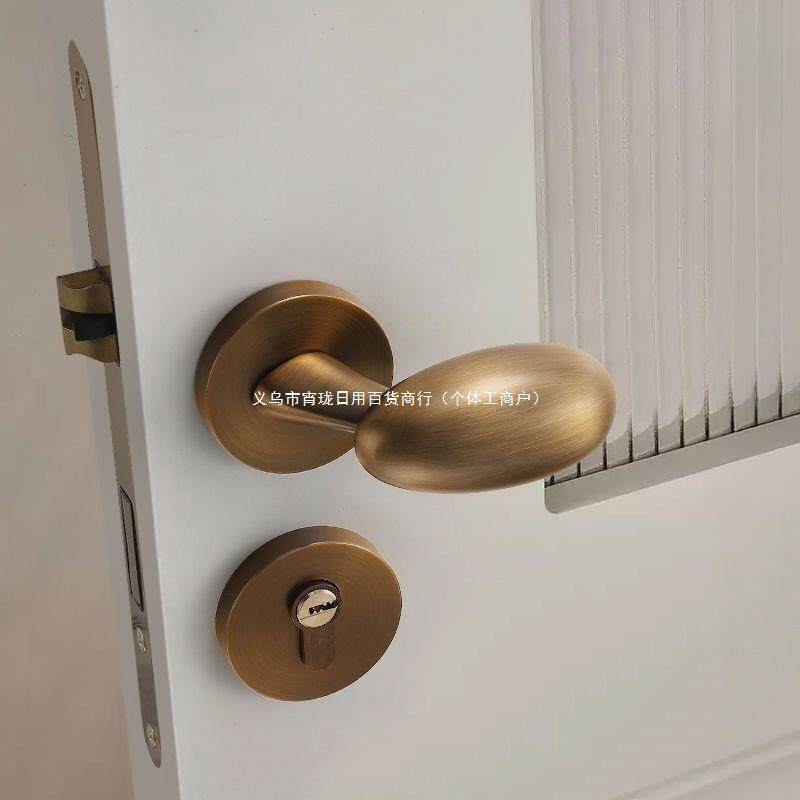 鹅蛋法式复古门锁北欧室内古铜色房间卧室门把手家用静音磁吸锁具