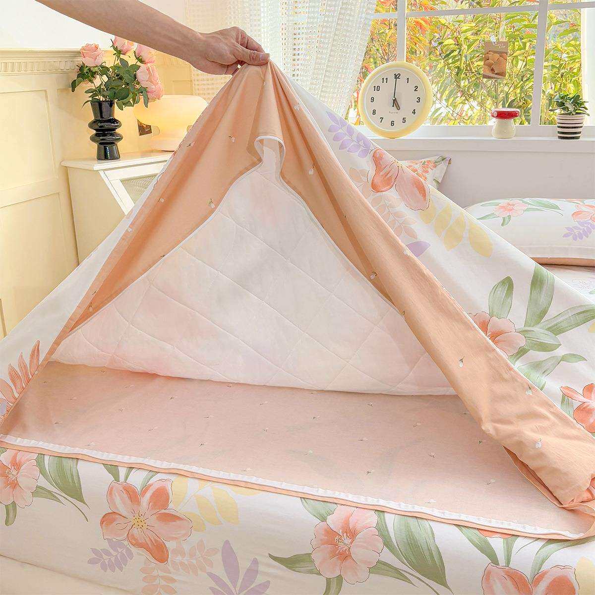 全纯棉夹棉被套夏被两用被罩隐藏式加棉被套单件枕套三件套单双人