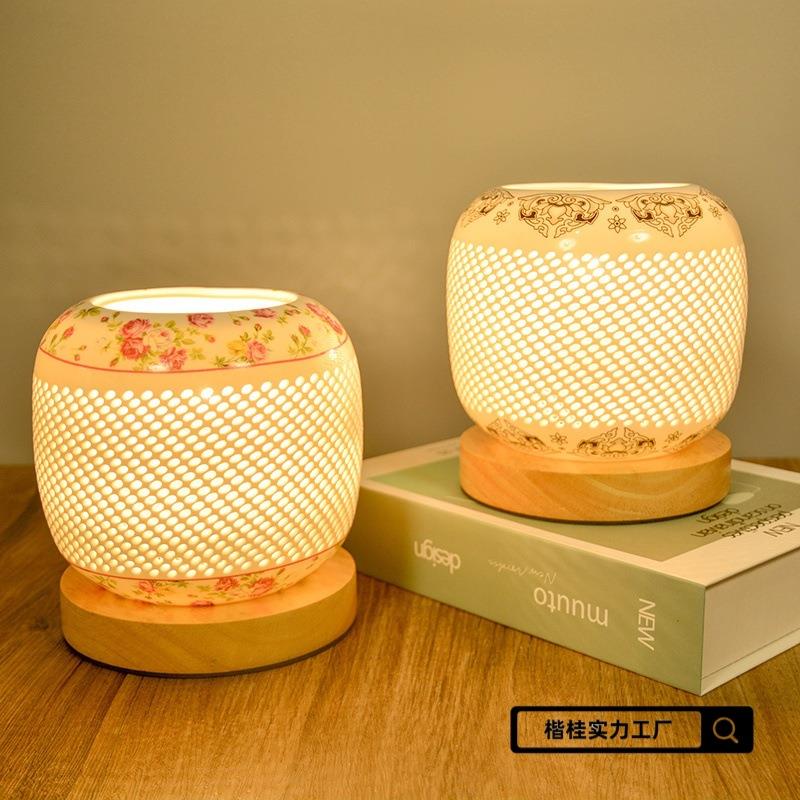 现代简约创意欧式北欧客厅书房卧室小夜灯起夜灯镂空陶瓷装饰台灯