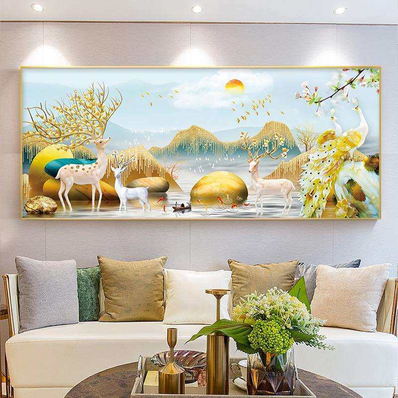 招财麋鹿十字绣2024新款线绣客厅大幅简约现代自己绣手工满绣欧式