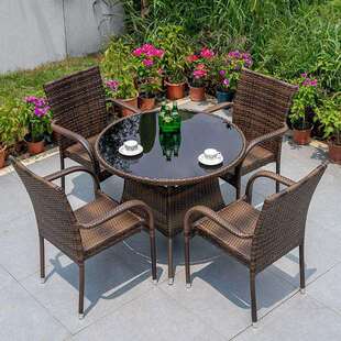 户外桌椅庭院露天阳台室外花园露台铁艺藤编休闲区桌椅五件套