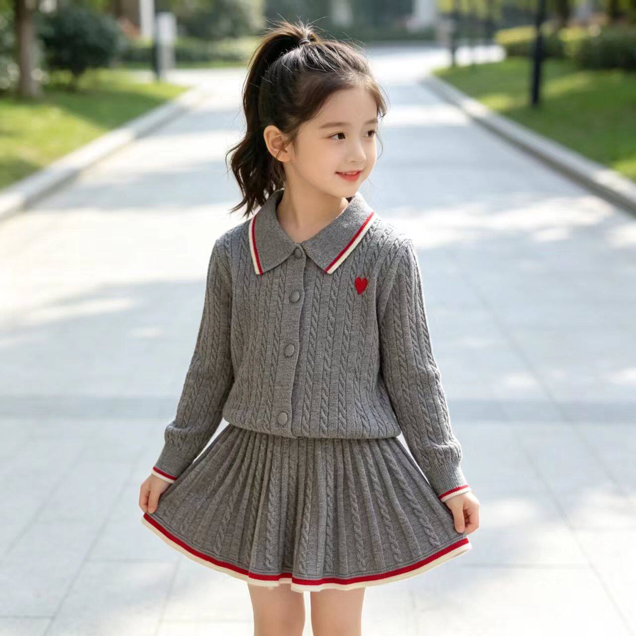 春秋款女童学院风套装毛衣针织