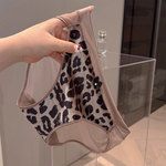 丝滑豹纹植绒网纱内裤女性感纯欲无痕蕾丝透明黑色低腰