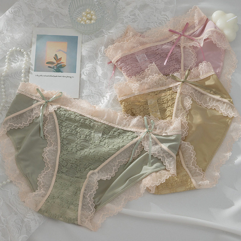 媚姬提花蕾丝内裤女高开叉冰丝双蝴蝶结性感中低腰包臀女士三角裤,女士内衣/男士内衣/家居服,男三角内裤,淘宝优惠券,粉丝福利购,淘宝优惠卷