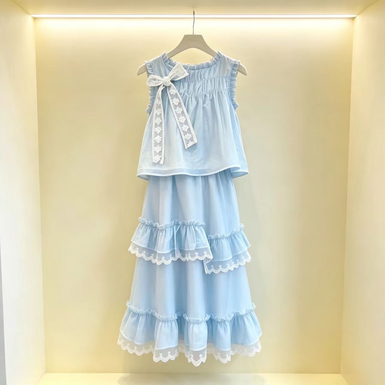 女童小清新套装裙洋气甜美蝴蝶结