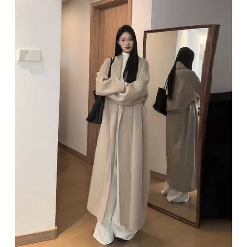 韩系复古气质翻领过膝毛