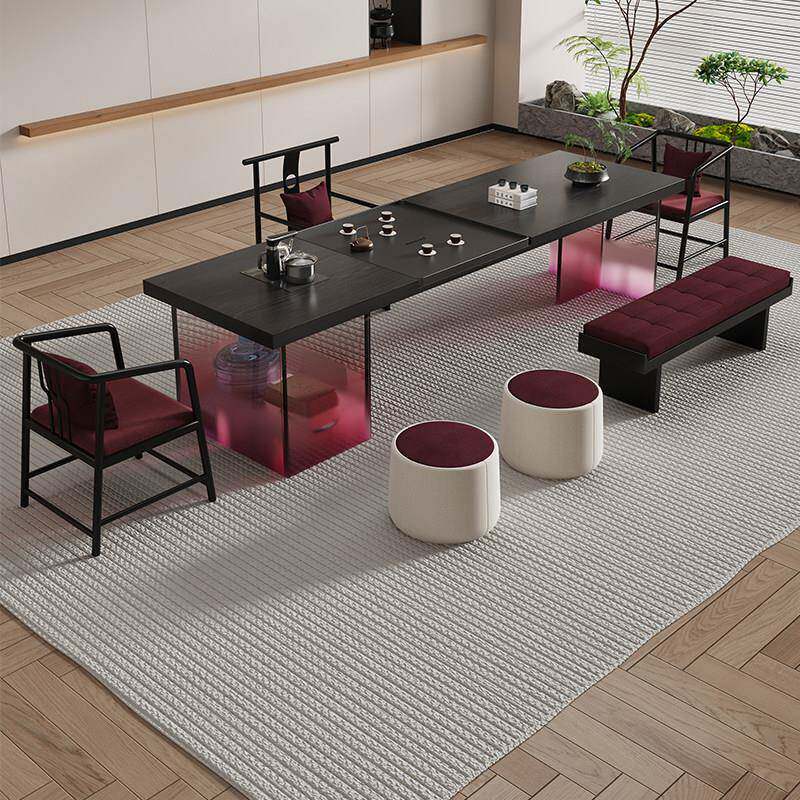 侘寂风实木茶桌椅组合茶盘电茶壶一体办公室接待大板泡茶桌子茶几