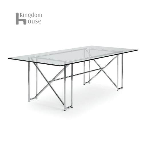 Double X Table包豪斯双X餐桌意式中古风不锈钢管玻璃办公桌