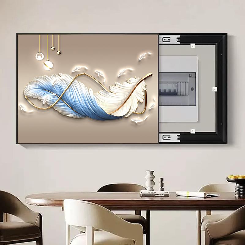 电表箱装饰画遮挡免打孔配电箱羽毛挂画现代简约电源开关盒遮挡画