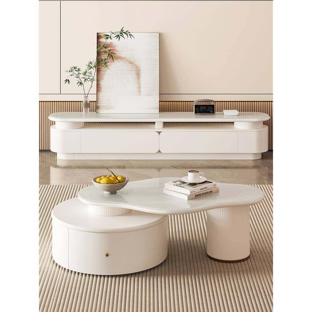 新轻豪华落地电视柜咖啡桌集简单奶油风格咖啡桌组合小公寓白色家,住宅家具,电视柜,淘宝优惠券,粉丝福利购,淘宝优惠卷