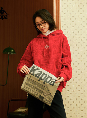 kappa龙年新年款复古套头帽衫2024女满印卫衣索罗娜长袖K0E22MT38