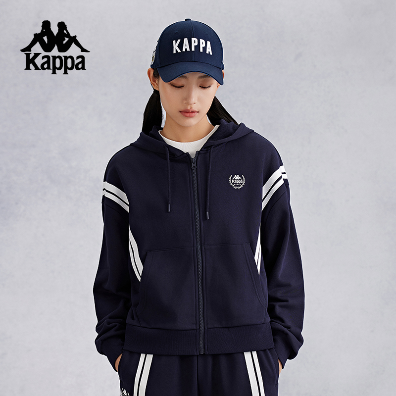 【国家击剑队同款】Kappa卡帕新款运动针织帽衫女款连帽卫衣外套