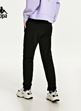 Kappa卡帕复古运动裤2023女黑色长裤简约休闲裤锥形卫裤K0D62AK25