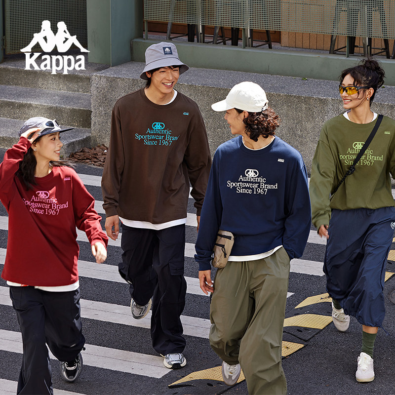 Kappa卡帕背靠背新款复古长袖上衣男纯棉运动t恤情侣卫衣套头衫女,运动服/休闲服装,运动T恤,淘宝优惠券,粉丝福利购,淘宝优惠卷