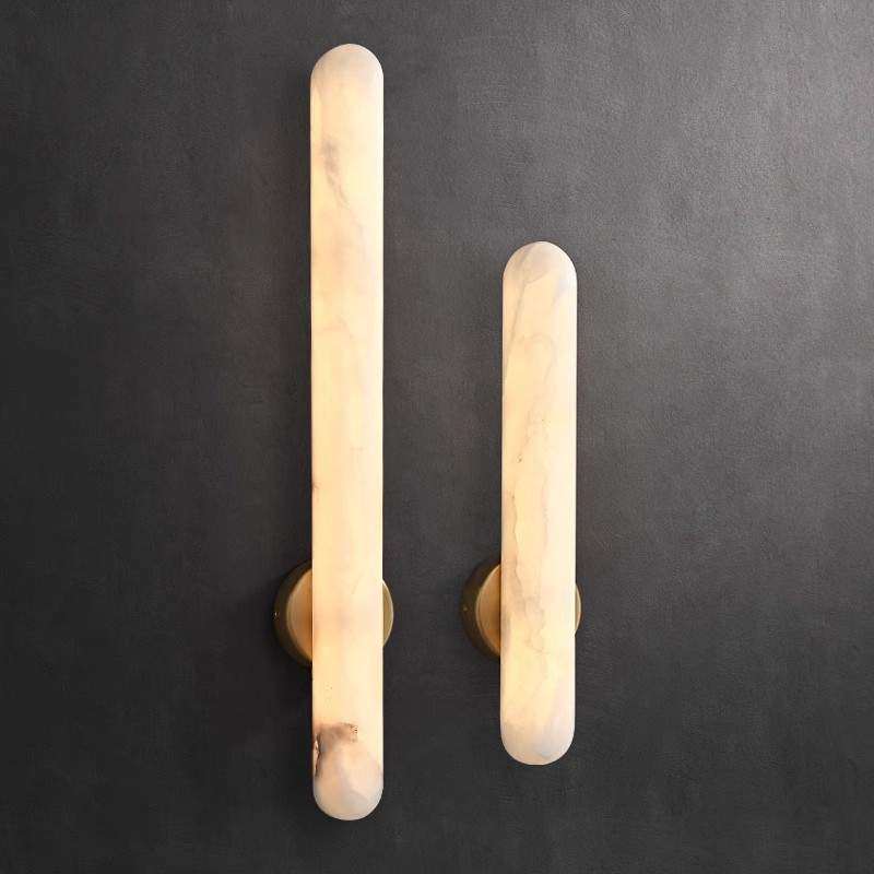 现代风天然云石壁灯别墅客厅背景墙灯轻奢极简高档酒店过道全铜灯