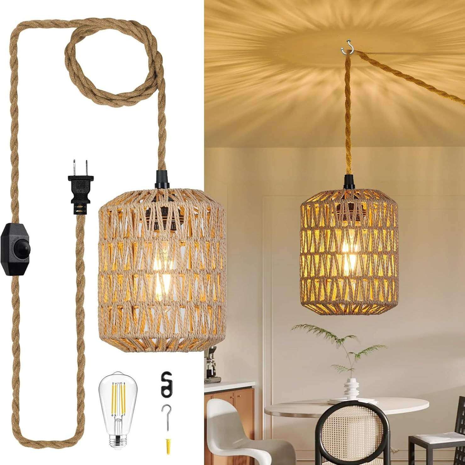 跨境编织手工吊灯美式手工麻绳创意客厅灯波西米亚风农舍餐厅吊灯