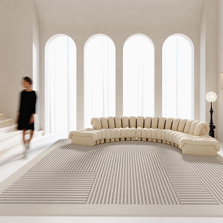 侘寂风客厅地毯卧室现代简约轻奢家用抽象条纹茶几地垫床边毯