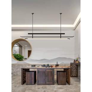 新中式茶室吊灯一字长条形餐厅灯办公室宋氏美学吧台茶台茶桌灯具