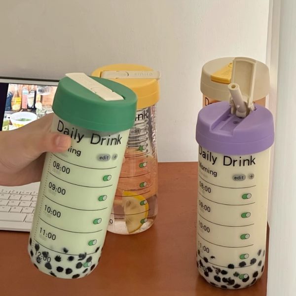 高刻度吸管杯杯子女生大容量茶水分离喝水玻璃提醒！耐热颜值泡茶