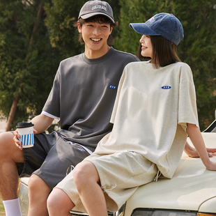 男2024夏季 纯色短袖 新款 美式 上衣t恤女情侣 潮牌短裤 UPPER运动套装