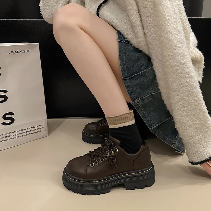 马丁鞋女2024秋冬新款个性英伦风学生单J鞋增高德比厚底系带小皮