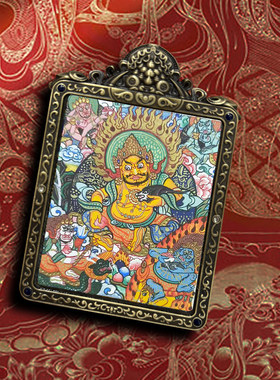 西藏热贡大黑天龙五爷嘎乌盒绿度母文殊药师纯手绘可做双面唐卡