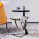 YH025H意式 极简马鞍皮边几创意不锈钢置物架轻奢圆形收纳角几移动